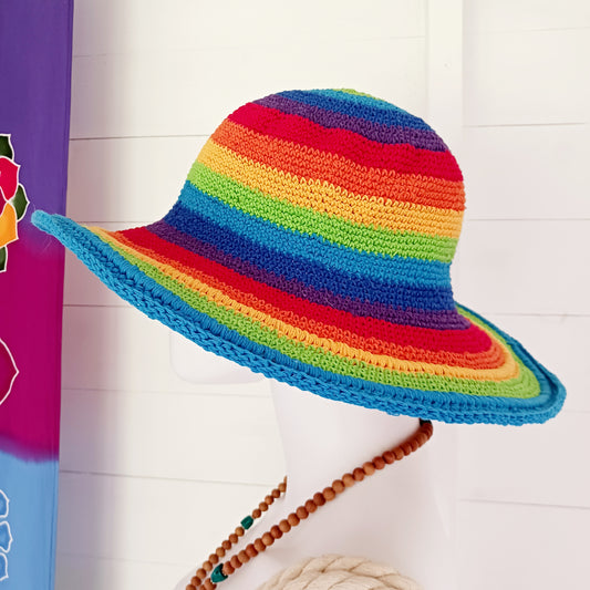Handmade Rainbow Crochet Cotton Summer Sun Hat
