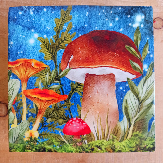 Add a touch of woodland charm to your home with this Wooden Mushroom Square Box, featuring a playful mushroom design. Combining practical storage with whimsical style, this decorative wooden box is perfect for keeping jewellery, trinkets and other small treasures safely tucked away.
