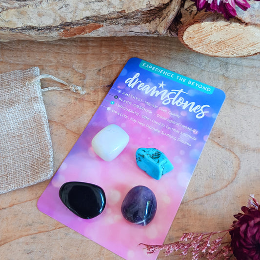 This small brown pouch holds the key to your spiritual wellness and features four healing crystals, this set is the perfect product for anyone wishing to kickstart their crystal collection. With the power to heal, calm and energize those who possess them, these crystals can be taken on the go in their pouch or placed within your homes, the choice is yours.  The set includes:  Amethyst: Amethyst is not only treasured for its spiritual properties, but also for its physical healing properties and amethyst