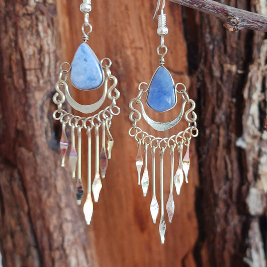 These beautiful hoop earrings incorporate Lapis Lazuli stone with Silver plated hooks. They have been hand made in Peru and are presented in a traditionally made pouch gift wrapped and ready to give