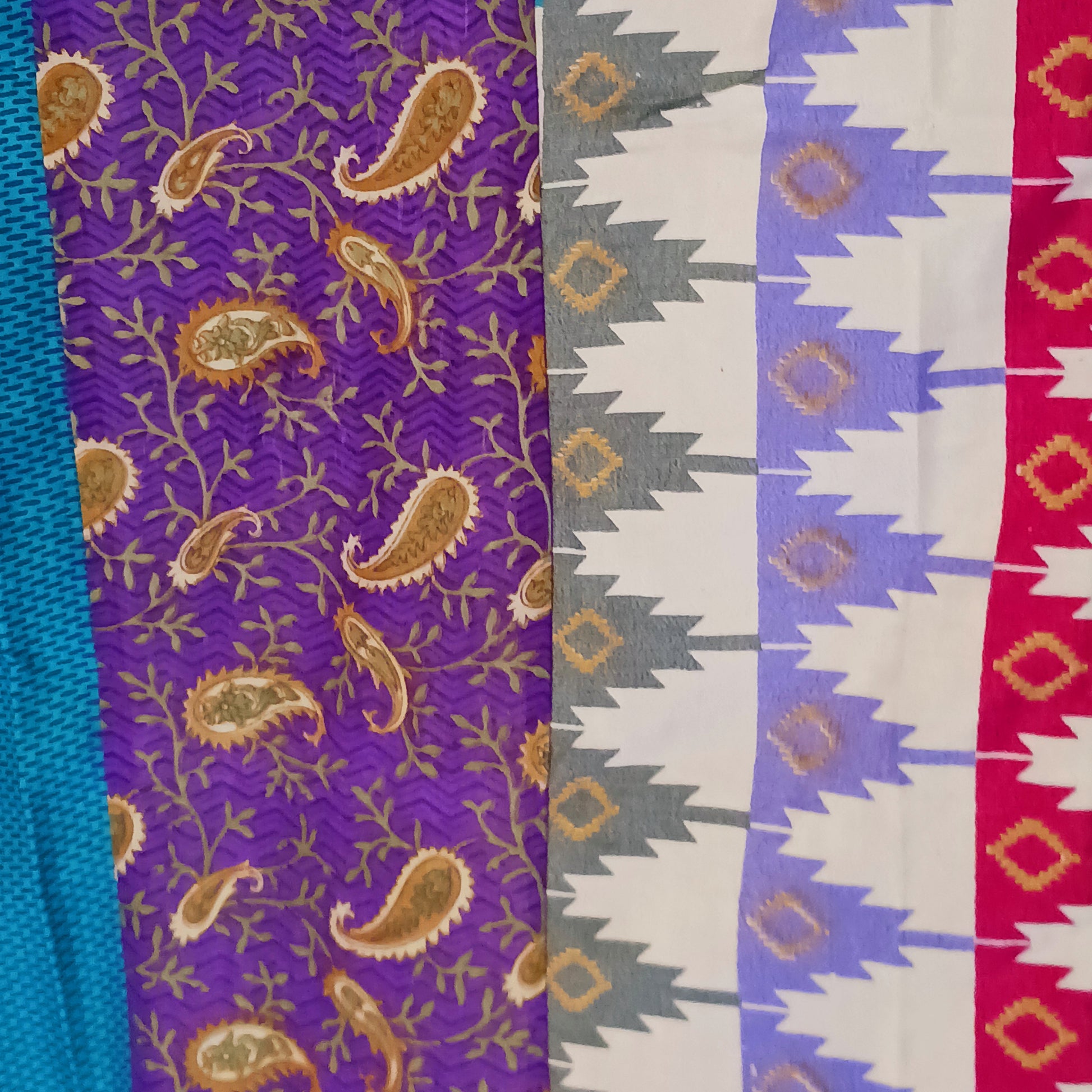 These beautiful curtains are handmade from assorted panels of Indian sari fabric, hand crafted into beautiful recycled curtain panels. The combined varieties of silky soft material are made with an easy to mount top hanging rod pocket.