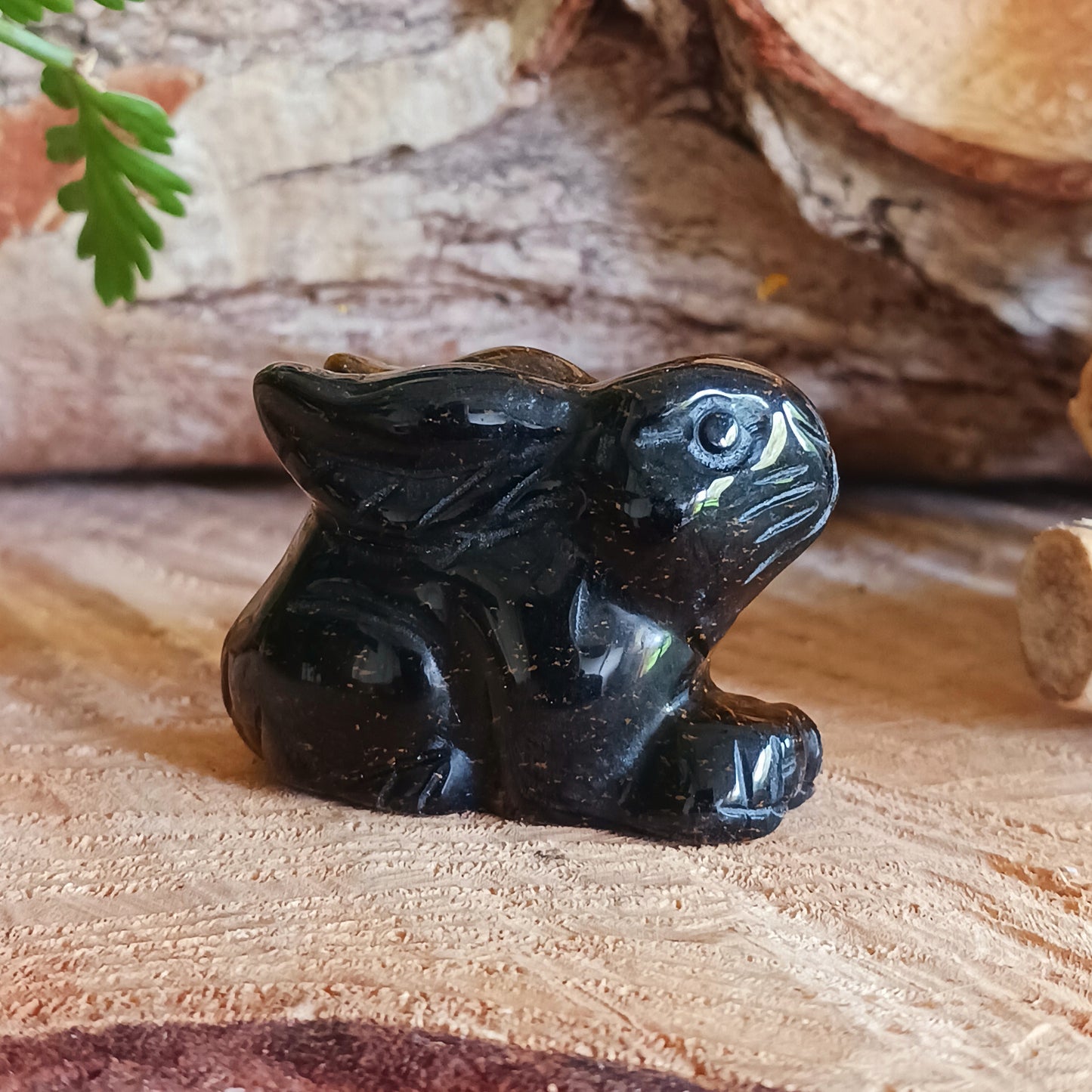 This cute little golden Tigers Eye rabbit has been hard carved from the stone with unique markings reminiscent of rich gold brown fur. As these are hand carved, each bunny is unique and individual.