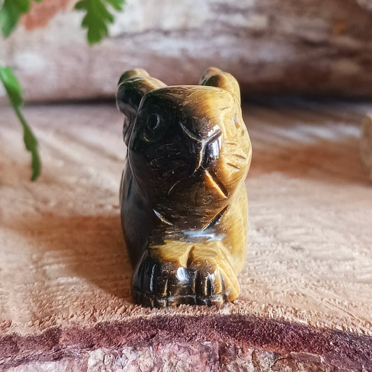 This cute little golden Tigers Eye rabbit has been hard carved from the stone with unique markings reminiscent of rich gold brown fur. As these are hand carved, each bunny is unique and individual.