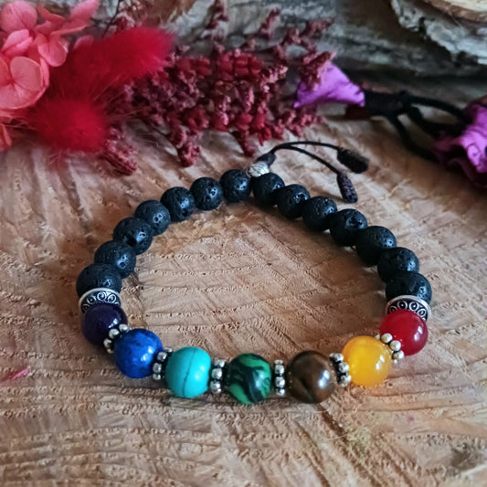 Semi Precious Lava Stone Chakra Bracelet