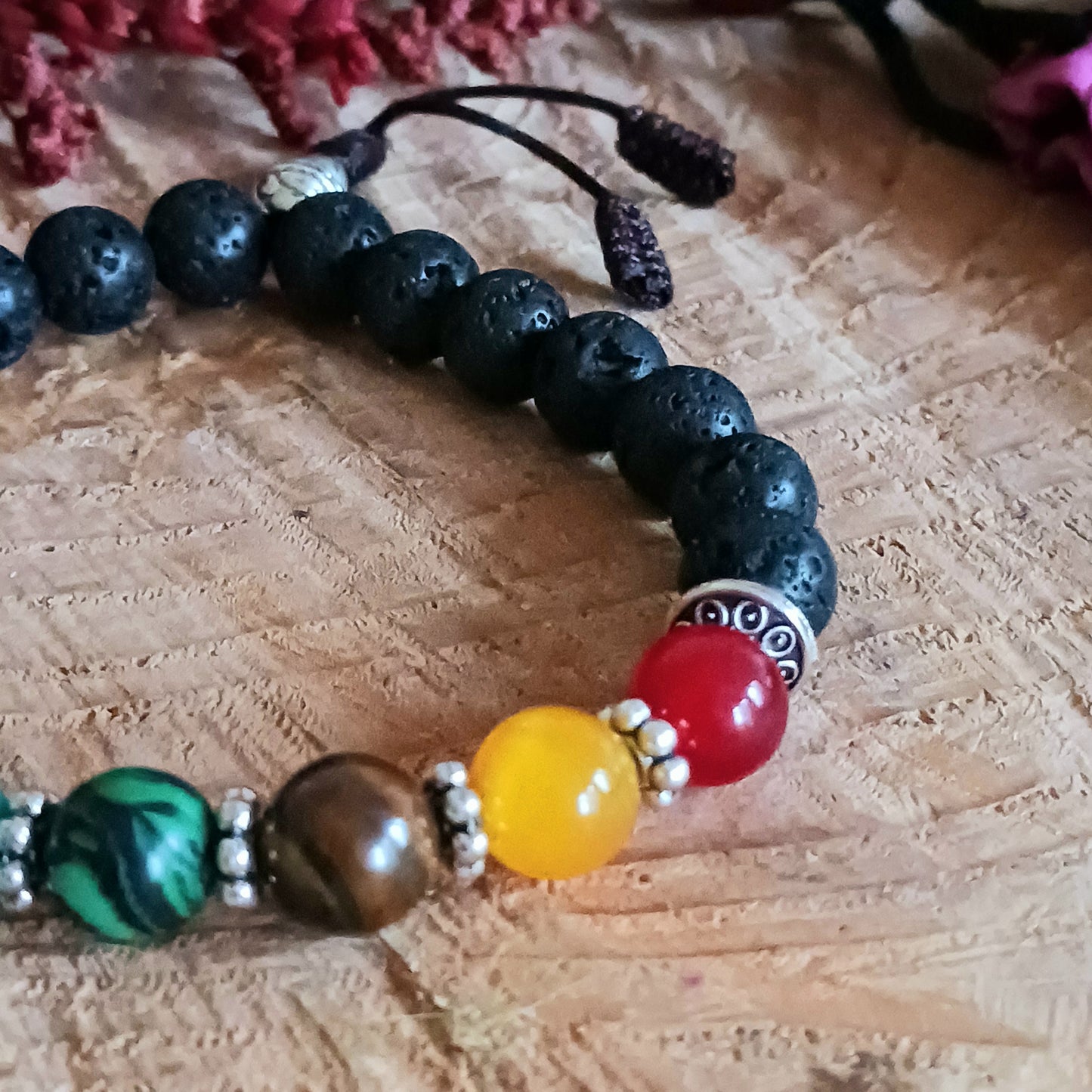 Semi Precious Lava Stone Chakra Bracelet