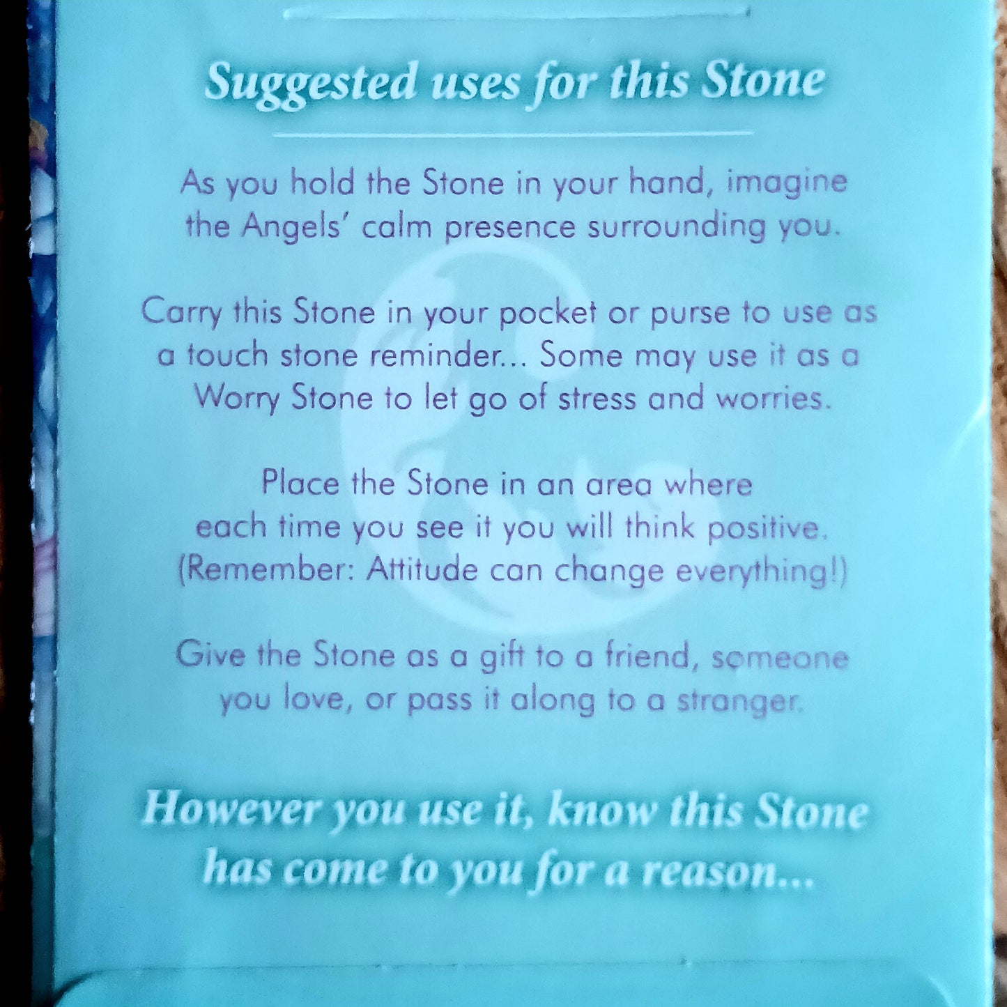 A perfect little gift to let someone know you are thinking of them. These little Angel Stones are contained in a protective see-through polymer resin making these pocket “worry stones” very robust and suitable for carrying in your pocket or purse.