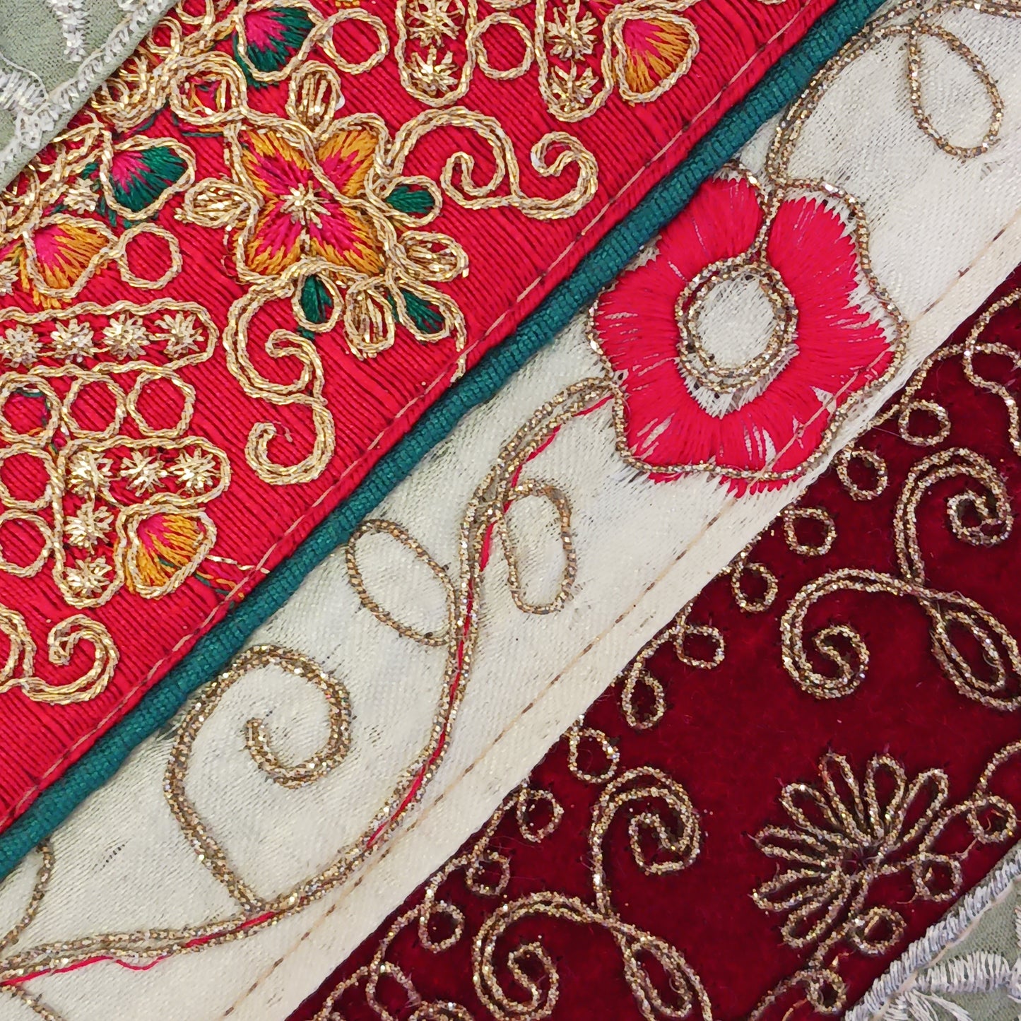 This beautiful large Indian bag comes with a wide shoulder strap and plenty of space inside for your personal items. In a patchwork style design, this bag is intricately embroidered with a traditional bohemian pattern. The bag is fully lined throughout.