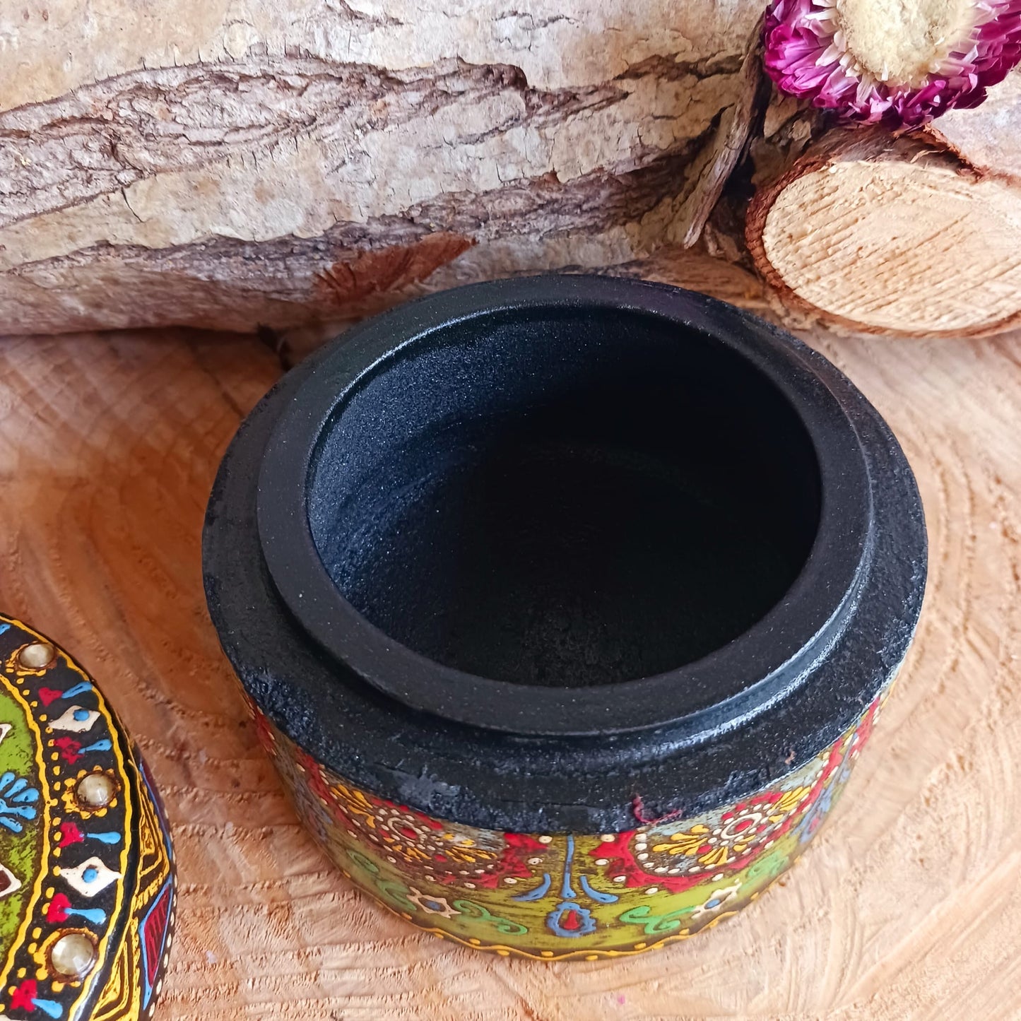 Hand painted Indian Round Jewellery Box | Trinket Box | Multi