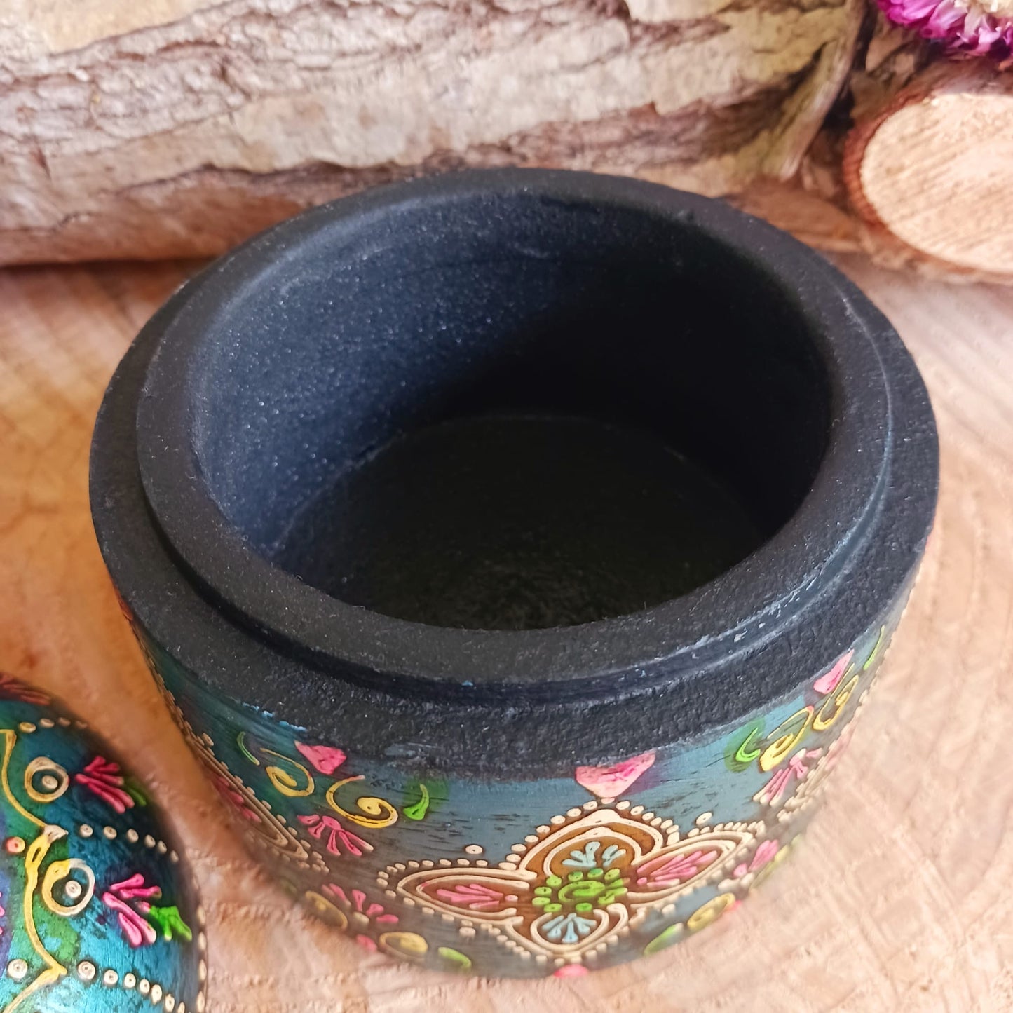 Hand painted Indian Round Jewellery Box | Trinket Box | Blue
