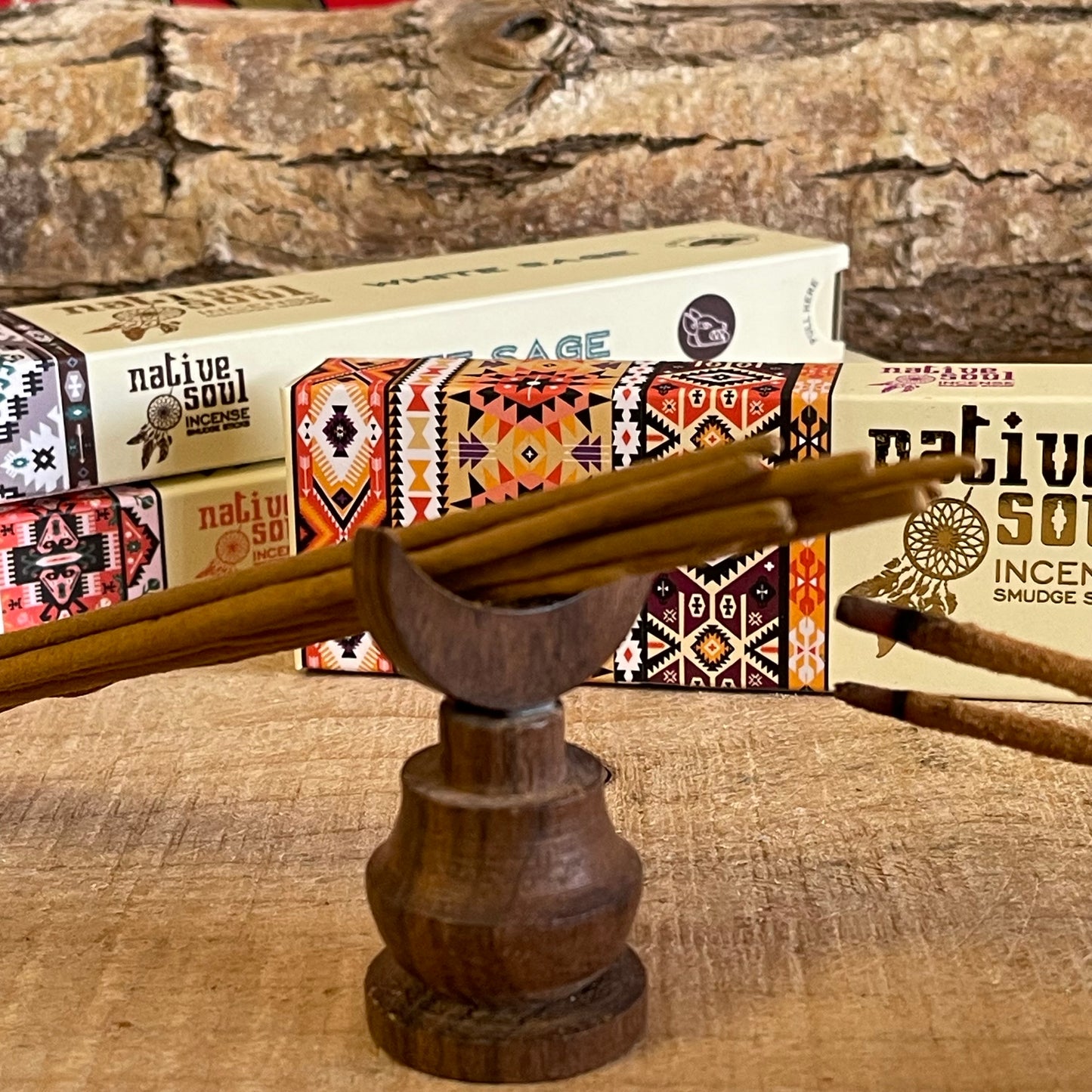 The Native Soul White Sage incense sticks are expertly blended to create a tranquil environment and promote inner balance. They come in a beautifully-designed sliding box with a native American print on the outside and a delicate feather on the inside, adding to the overall experience.