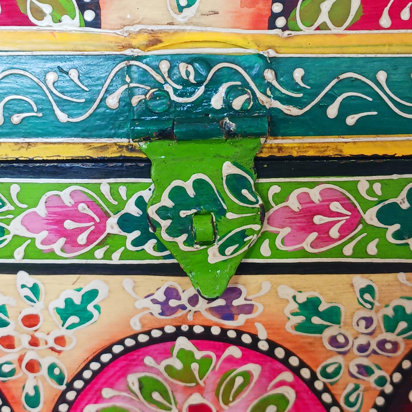 Handmade Domed Wooden Jewellery Box | Lime & Pink Floral Design