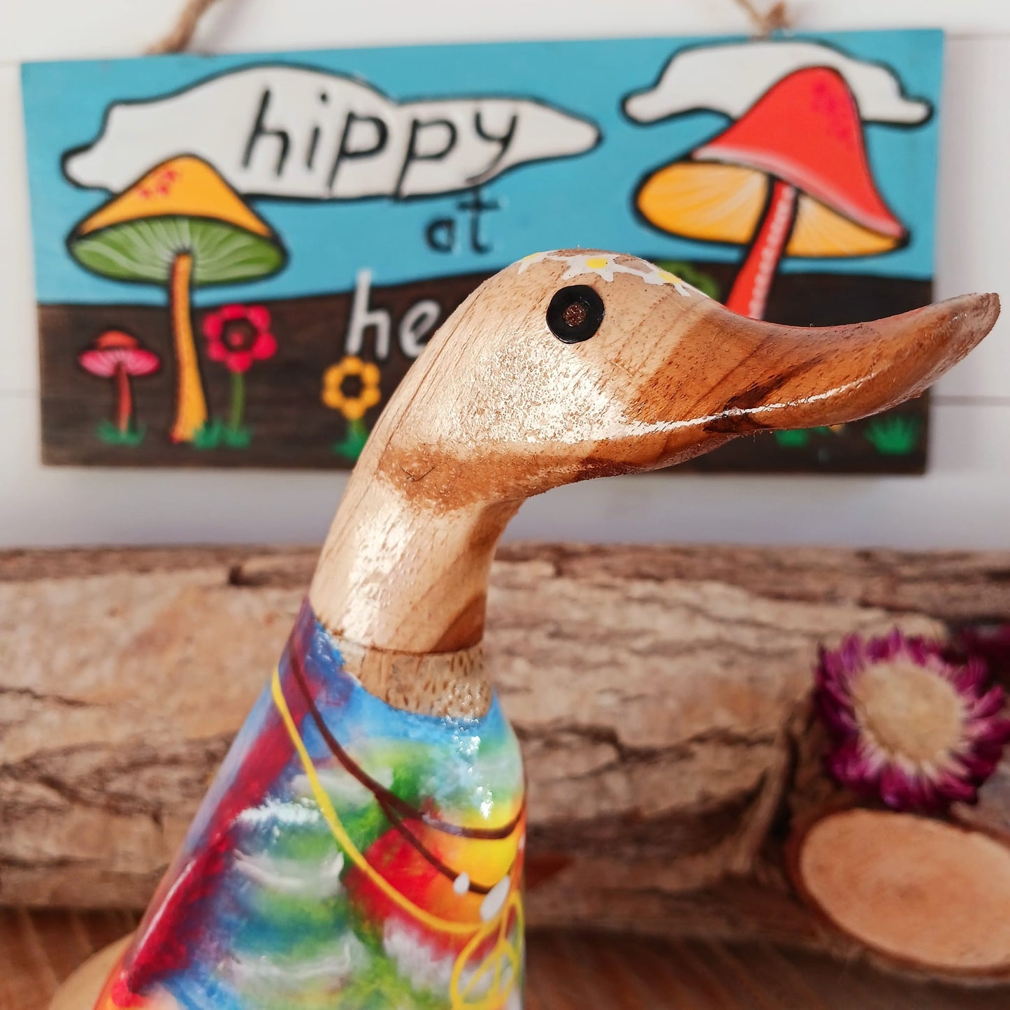 Handmade in Bali by skilled artisans using the root of fast growing bamboo, the carver decides on the shape and position of the duck by looking at the shape of the uncarved root, making each one unique.