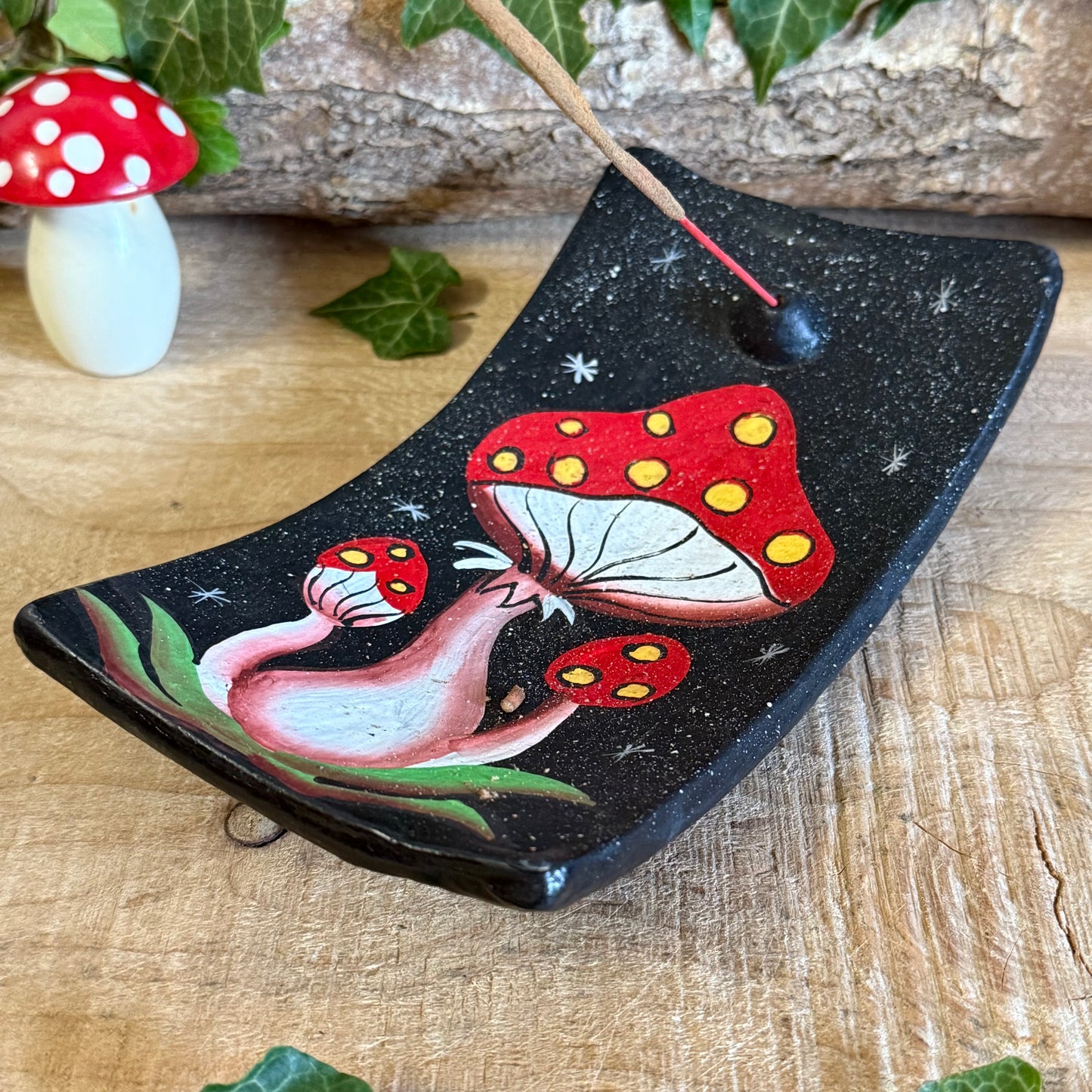 Invite the calm of the forest into your home with this Terracotta Mushroom Incense Holder, lovingly handcrafted in Bali. Each piece is formed from natural terracotta and hand painted with earthy tones and fine detailing, echoing the peaceful spirit of nature.