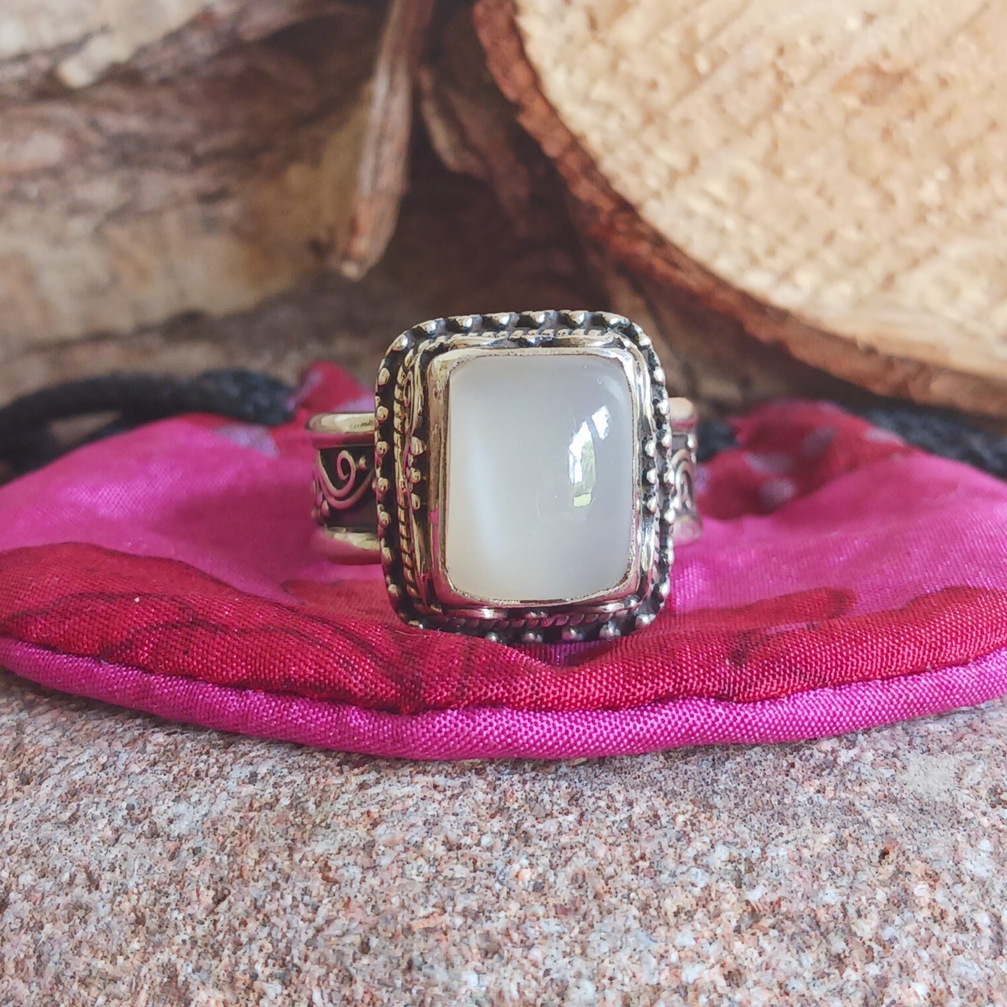 Solid Silver Tibetan Moonstone Ring Size ( )