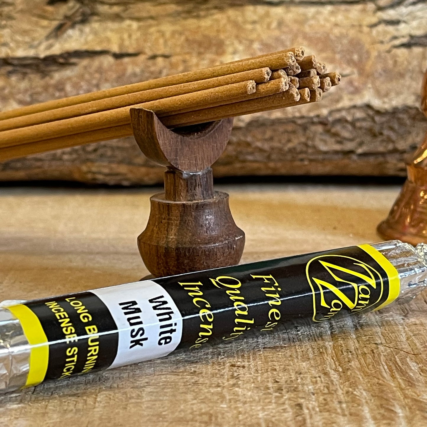 The Finest quality incense sticks on the market hand rolled from the finest ingredients and Foil wrapped for extra freshness.
The sticks are made from pure bamboo which is coated with a natural mixture containing cypress, tabu bark, and Chinese juniper. The fragrance is then added using the finest quality essential oils and perfumed oils.