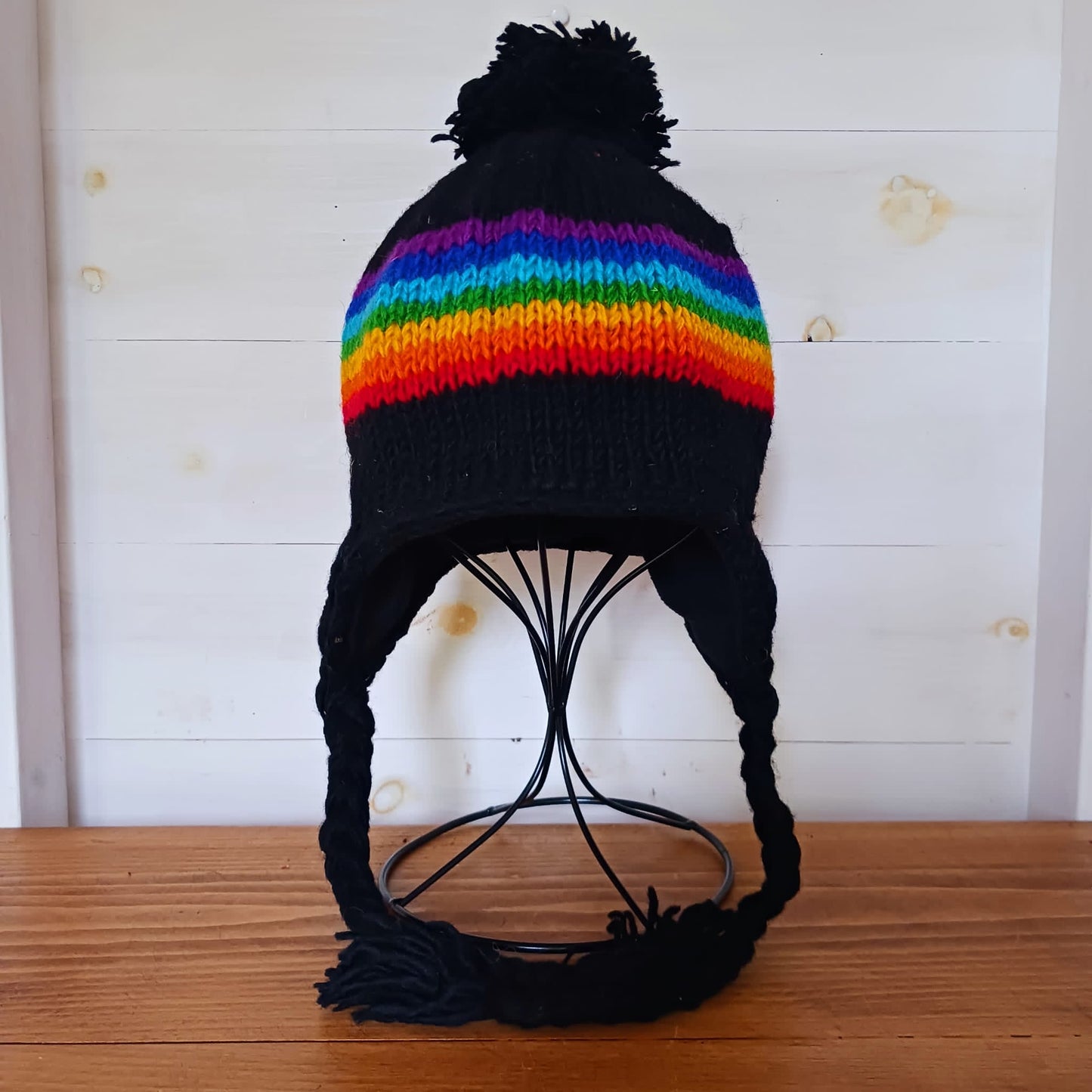 Tibetan Rainbow Earflap hats Merino wool Nepal (Adult)