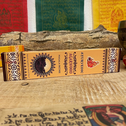 Ayurvedic Agarwood masala incense sticks offer a pure and natural aroma, made with a thoughtful blend of essential oils and all-natural ingredients including premium resins, oils, herbs, petals, and honey. The rich, warm scent of amber is ideal for creating a soothing atmosphere perfect for meditation, yoga, and spiritual cleansing. These incense sticks promote  relaxation and help cultivate a harmonious environment, supporting overall well-being