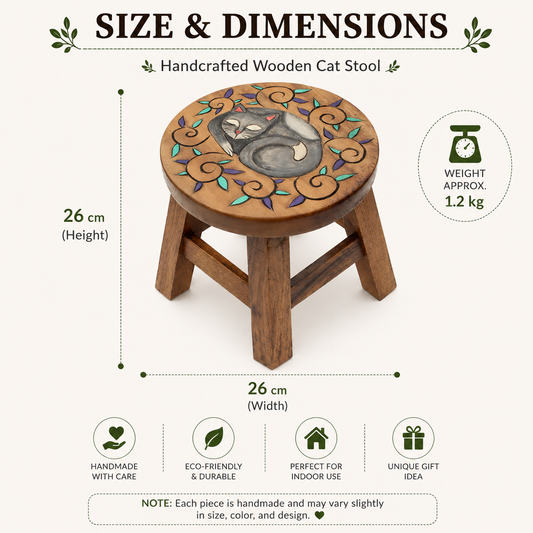 Curled Cat Wooden Stool – Hand Carved Fair Trade Footstool