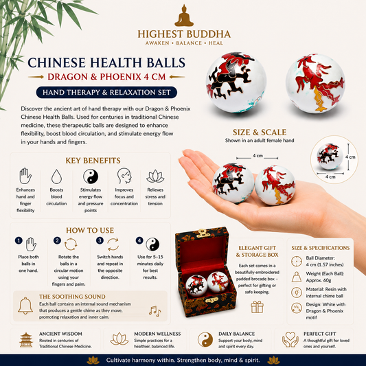 Chinese Health Balls Dragon & Phoenix 4 cm – Hand Therapy & Relaxation Set