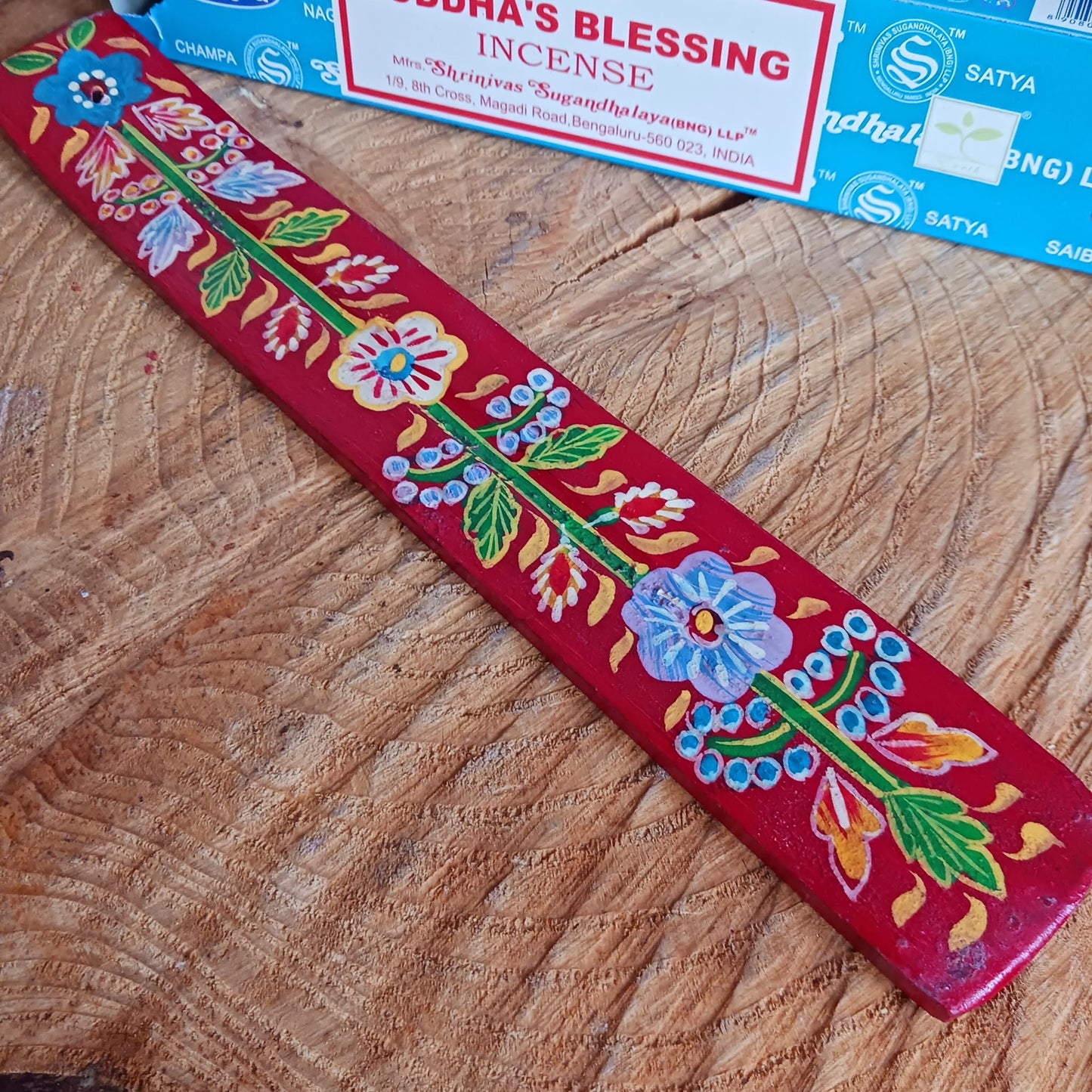 Hand Painted Wooden Incense Stick Holder Red