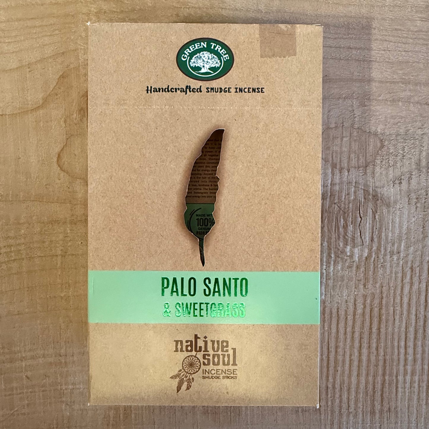 Native Soul Smudge Palo Santo & Sweetgrass incense by Green Tree. Vegan masala incense for purification, energy clearing, and spiritual rituals.