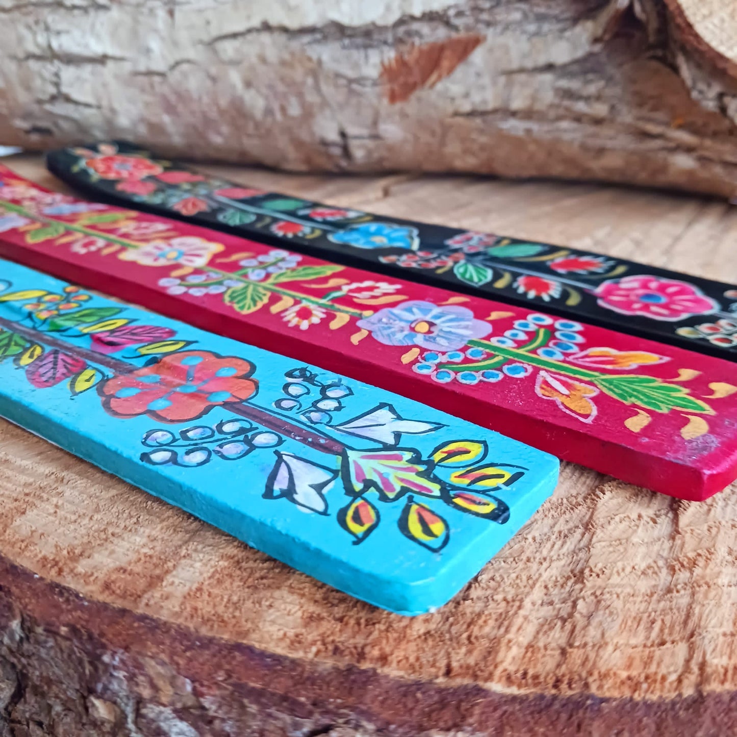 Hand Painted Wooden Incense Stick Holder Turquoise