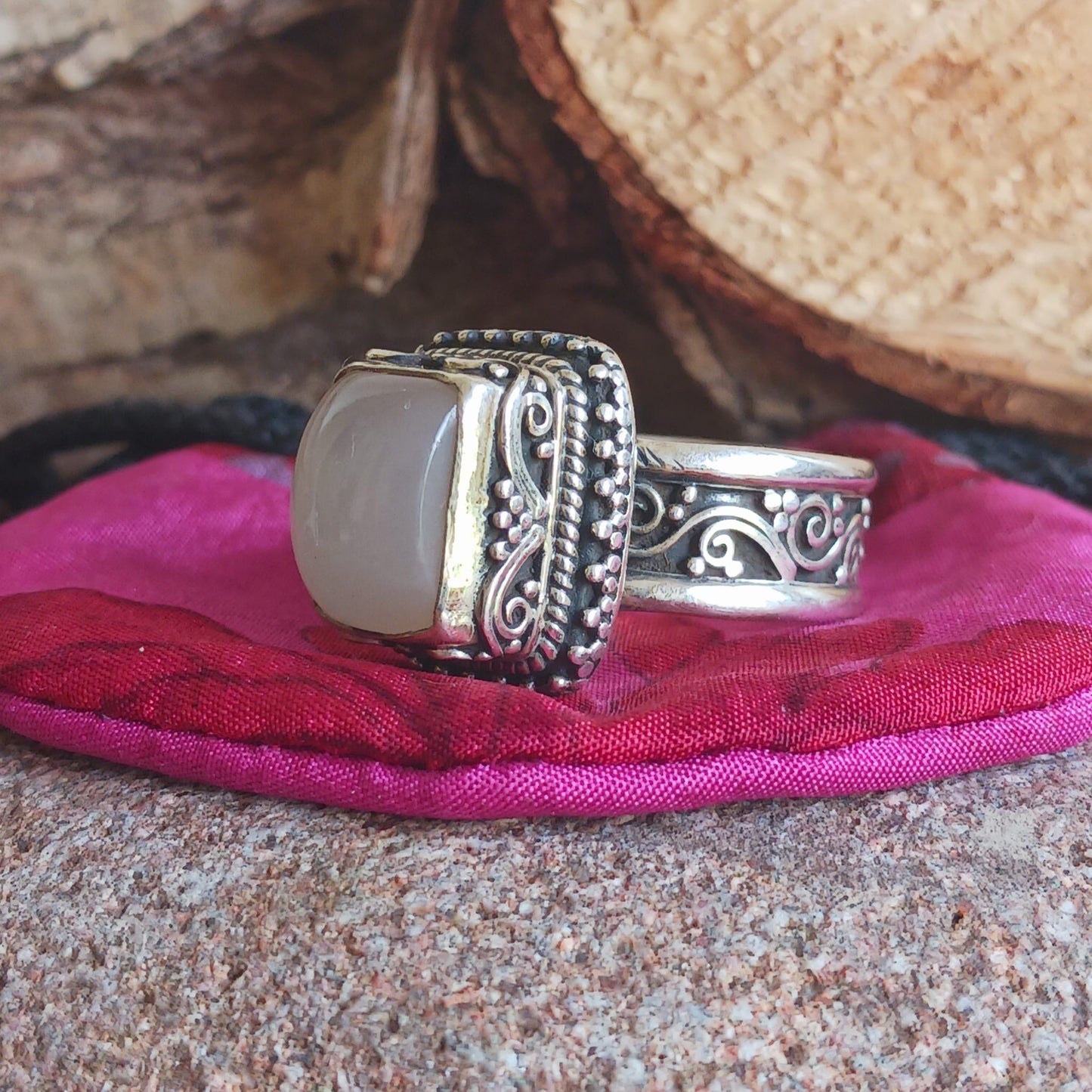 Solid Silver Tibetan Moonstone Ring Size ( )