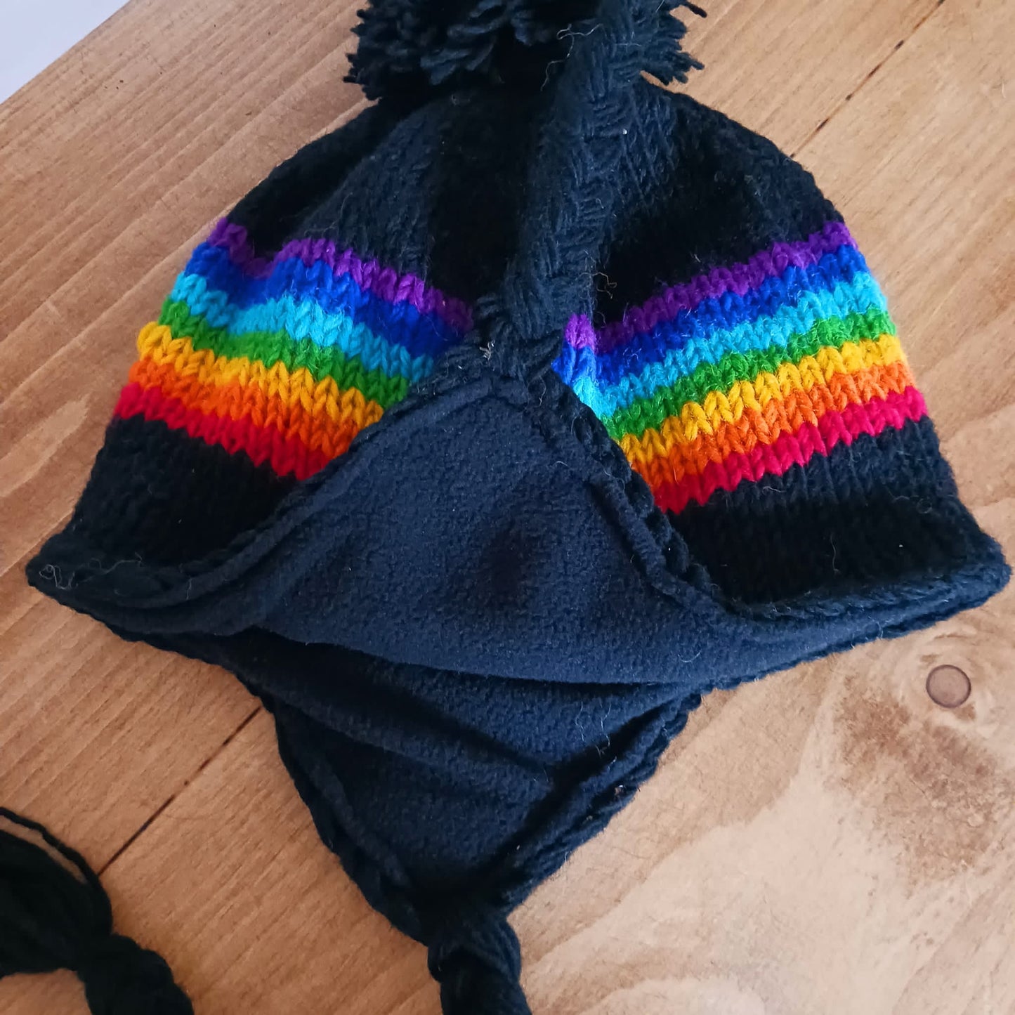 Tibetan Rainbow Earflap hats Merino wool Nepal (Adult)