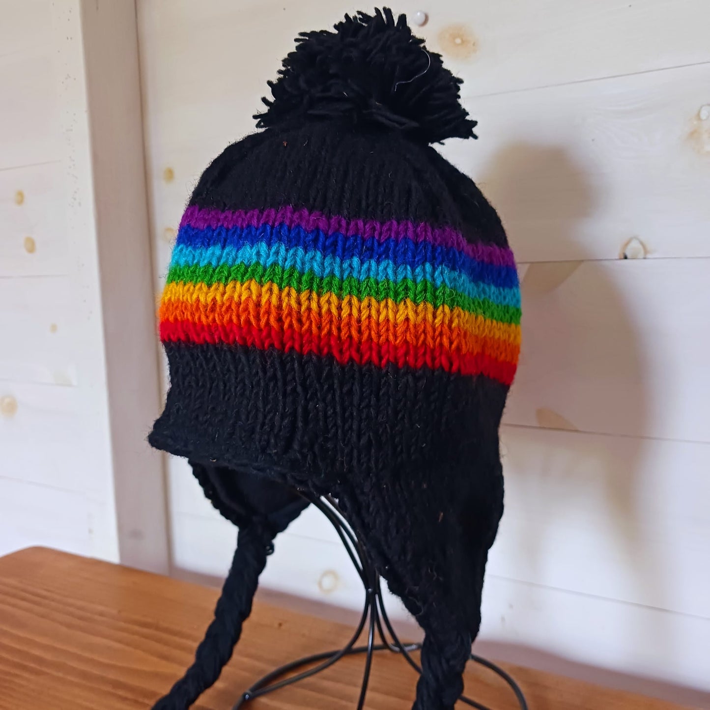 Tibetan Rainbow Earflap hats Merino wool Nepal (Adult)