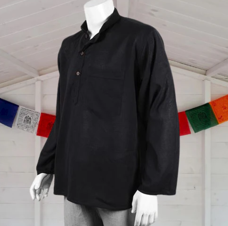 Nepalese Plain Colour Shirt Black Cotton Grandad shirt