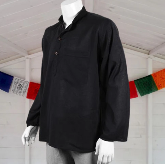 Nepalese Plain Colour Shirt Black Cotton Grandad shirt