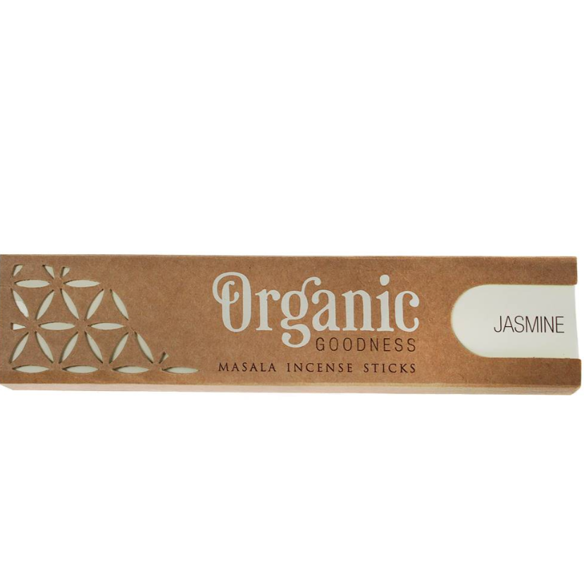 Experience pure bliss with Organic Goodness Jasmine Incense by Song of India. 96% organic, hand-rolled masala sticks made in India for a natural aroma.