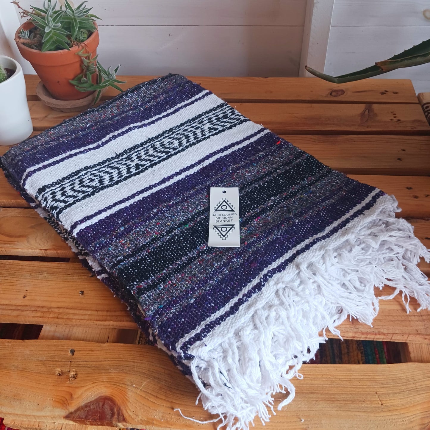 Mexican Falsa Blanket | Traditional hand loomed Purple 120cm × 185cm