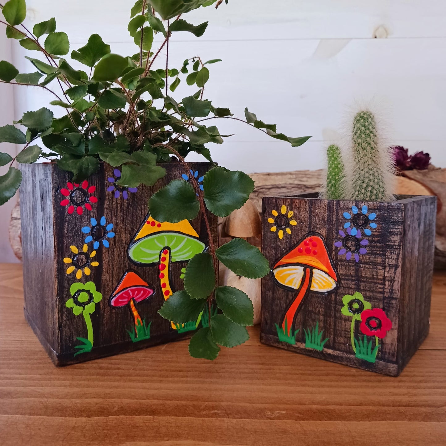 Mushroom Wooden Storage Pots | desk pots magic Mushroom Collection