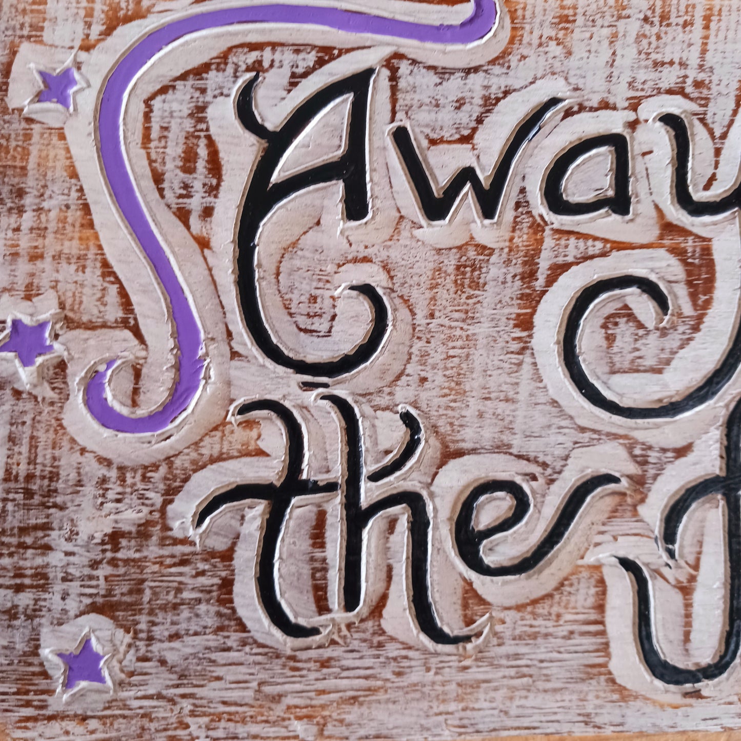 Whimsical handmade wall plaque with fairy-themed design. Ideal for gardens or interiors. Crafted in Indonesia with etched text and colourful star accents.