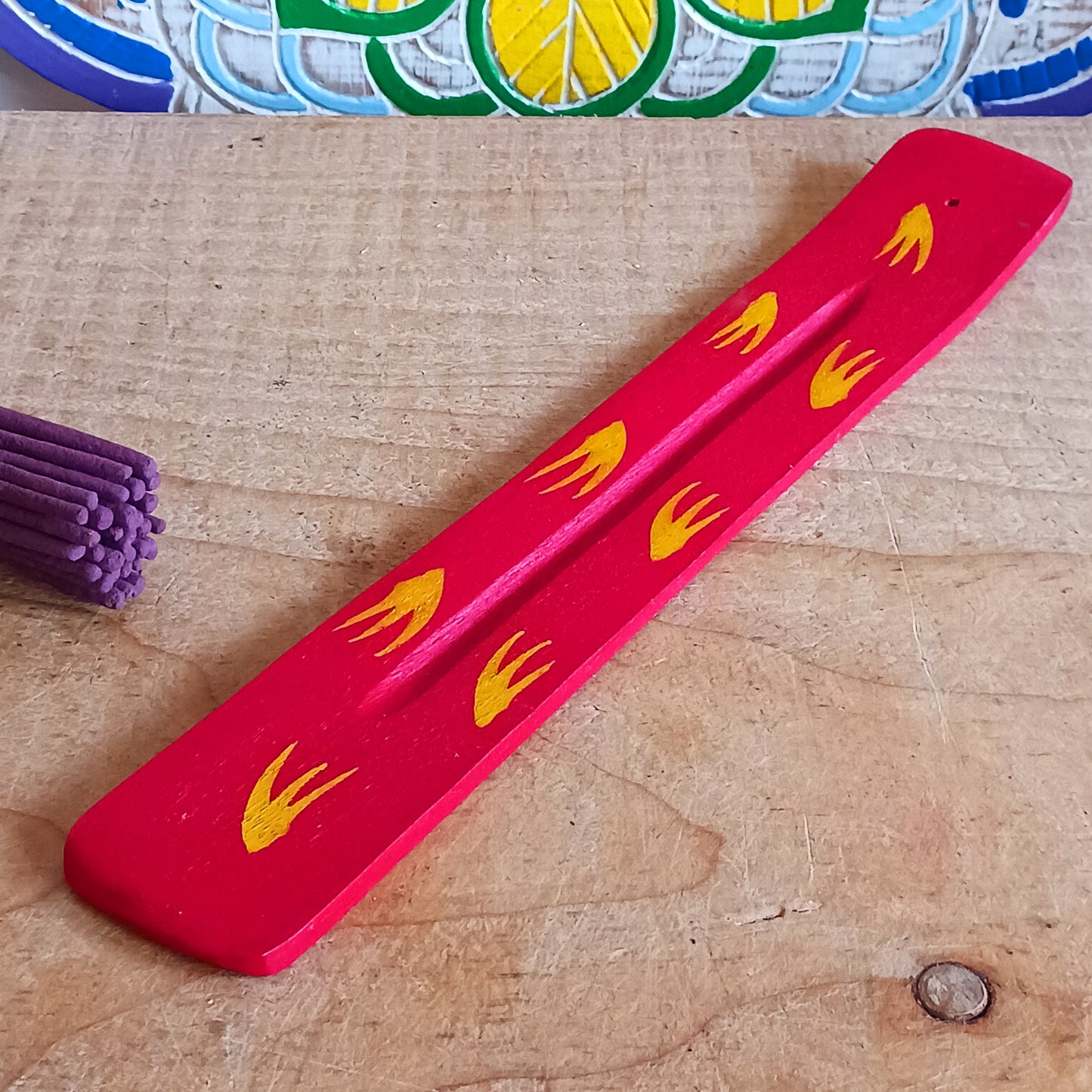 Assorted Hand-Painted Mango Wood Incense Ash Catchers