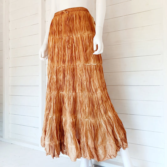 This beautiful Indian crinkle skirt is lovely and light so you can move with ease and comfort on a sunny day or a hot night. Made from rayon crepe, you can’t go wrong with this lovely skirt, it will add to your flowing summer style. And as rayon is quick drying, it also makes this a great beach cover up skirt.