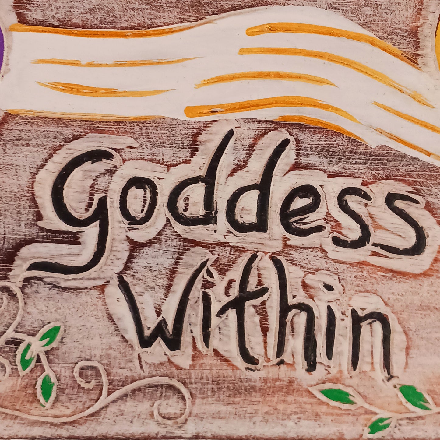 Celebrate your inner strength and feminine energy with this handmade rustic plaque, etched with the empowering message: "Goddess Within" and a beautifully detailed goddess figure. Crafted with care and finished with a sturdy, thick twine cord, this charming piece is perfect for hanging on walls, doors, sheds, or even trees. Whether indoors or out, it's a magical touch for any sacred space or nature-inspired decor.