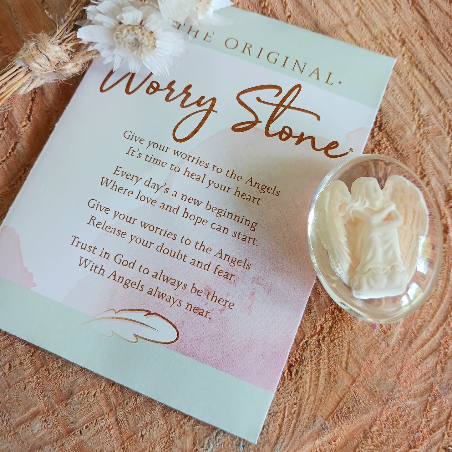 Carry this stone in your pocket or purse to use as a worry stone. As you hold this stone in your hand, imagine the Angel's calm presence surrounding you. Imagine yourself letting go of hurts or worries.