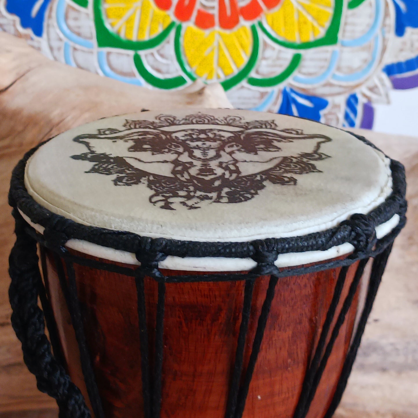 Experience the rhythm of Africa with this Handcrafted Djembe Drum featuring an Elephant design on the skin. Originating from West Africa’s Mali region, the Djembe is celebrated for its goblet shape and rich, resonant tones. Perfect for musicians, collectors, and cultural enthusiasts, this drum delivers deep bass and crisp high notes that capture the spirit of African music.