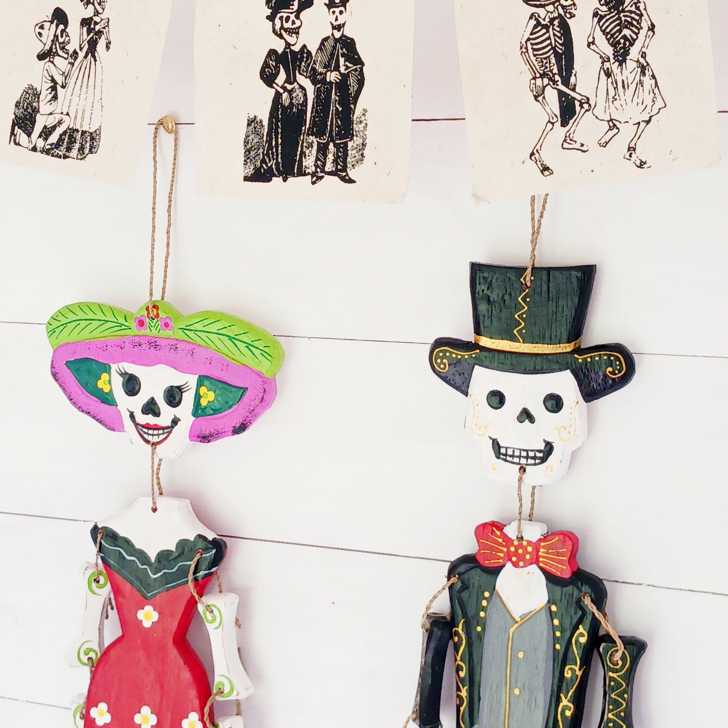 Hand-painted Day of the Dead skeleton inspired by Mexican calaveras. Handmade in Bali. A unique decorative piece for home or Día de los Muertos.