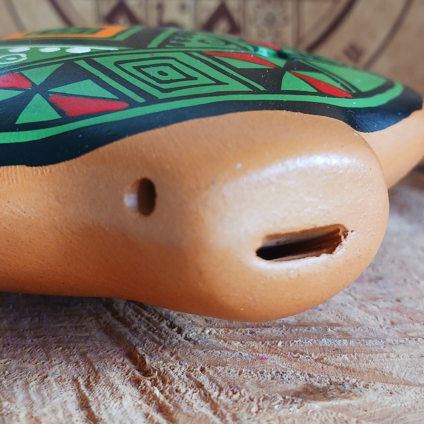 Experience the timeless sound of ancient cultures with these gorgeous ocarinas, handcrafted from fired clay in Peru. Adorned with vibrant, traditional designs, they are a favourite among musicians.
