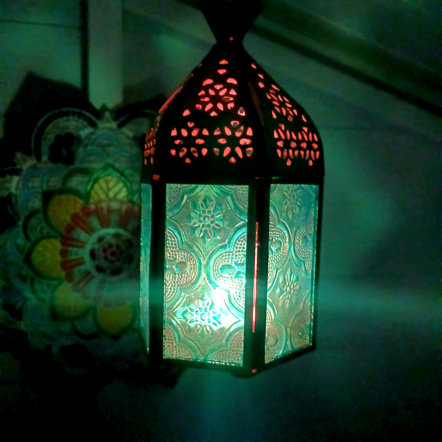 Moroccan Style Silver Finish Lantern | Blue