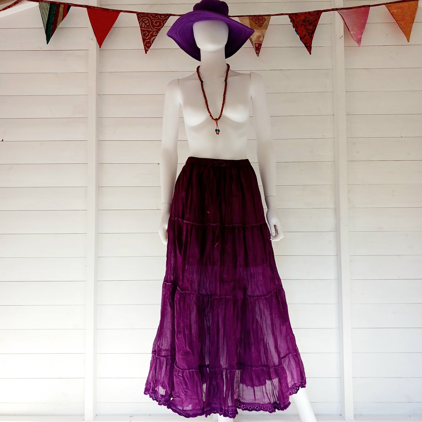 This beautiful Indian crinkle skirt is lovely and light so you can move with ease and comfort on a sunny day or a hot night. Made from rayon crepe, you can’t go wrong with this lovely skirt, it will add to your flowing summer style. And as rayon is quick drying, it also makes this a great beach cover up skirt.