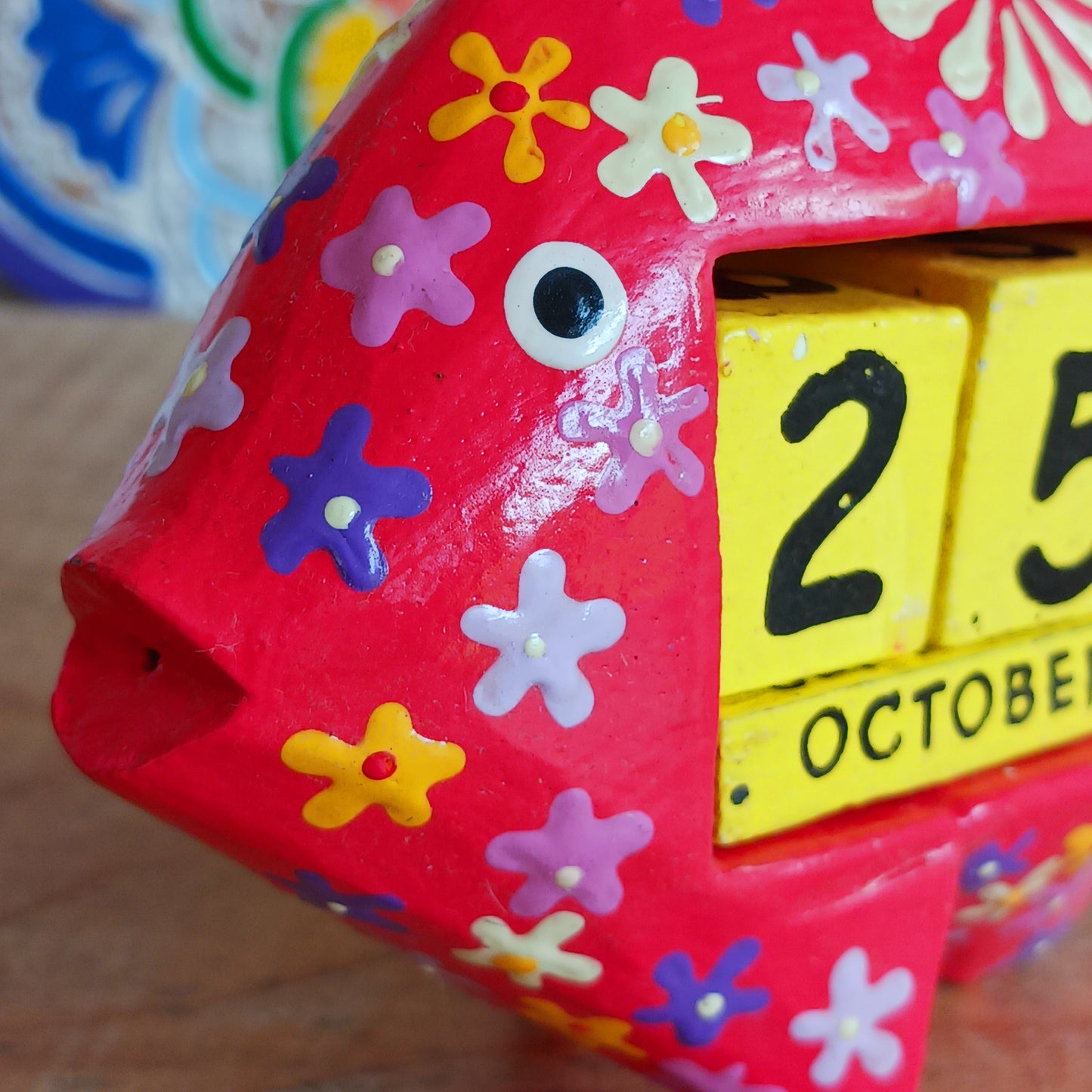 Hand-Painted Wooden Fish Perpetual Desk Calendars | Red & White