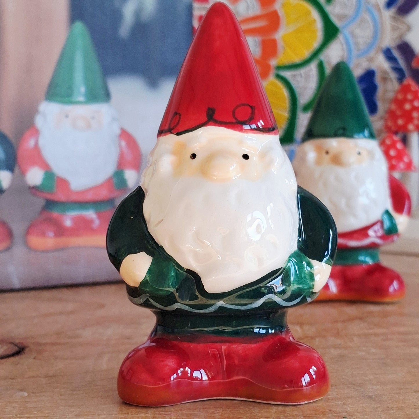 Add a sprinkle of joy to your dining table with this fun gnome salt and pepper set. These charming little fellows bring a touch of magic to every mealtime with their playful presence. Perfect for anyone who wants to fill their home with unique pieces.