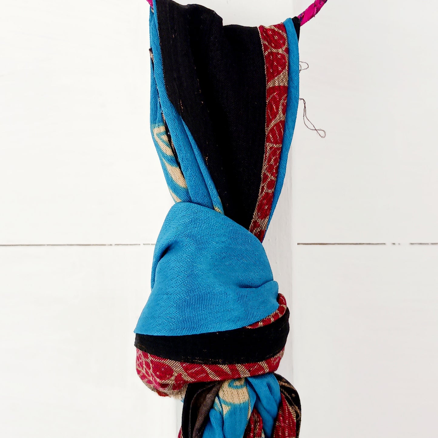 These beautiful sari plant hangers will add a splash of colour and boho chic to your home. Made from scraps of used sari, their simple design ensures that no fabric is wasted but is re-purposed into an elegant product.