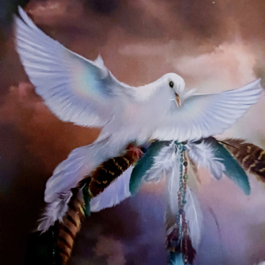 Beautifully illustrated Doves and dreamcatcher greetings card. The card is blank for you to write your own message inside.