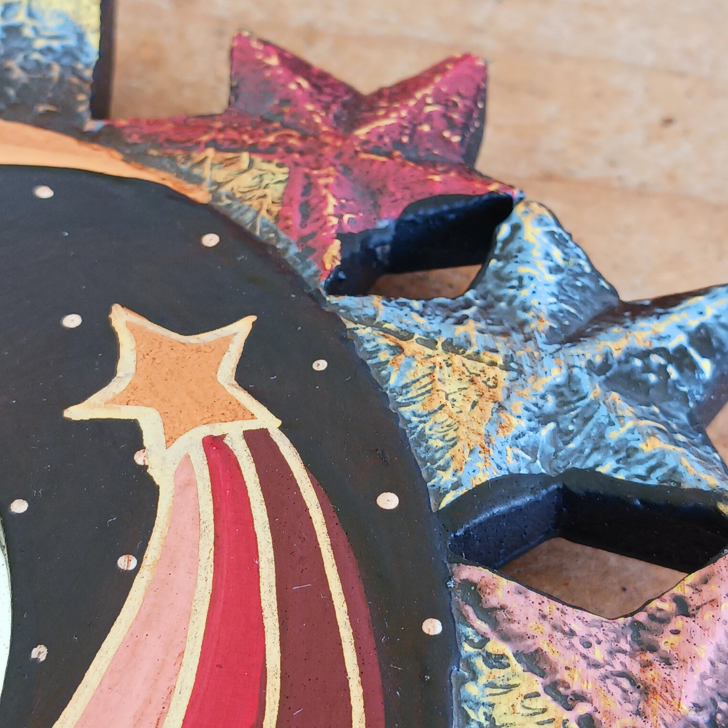 Bring celestial charm and positive energy into your home with this little Handmade Moon & Stars Mirror. Carefully crafted by Fair Trade artisans, this unique decorative mirror features a stunning purple crescent moon design that adds a mystical and spiritual touch to any room.