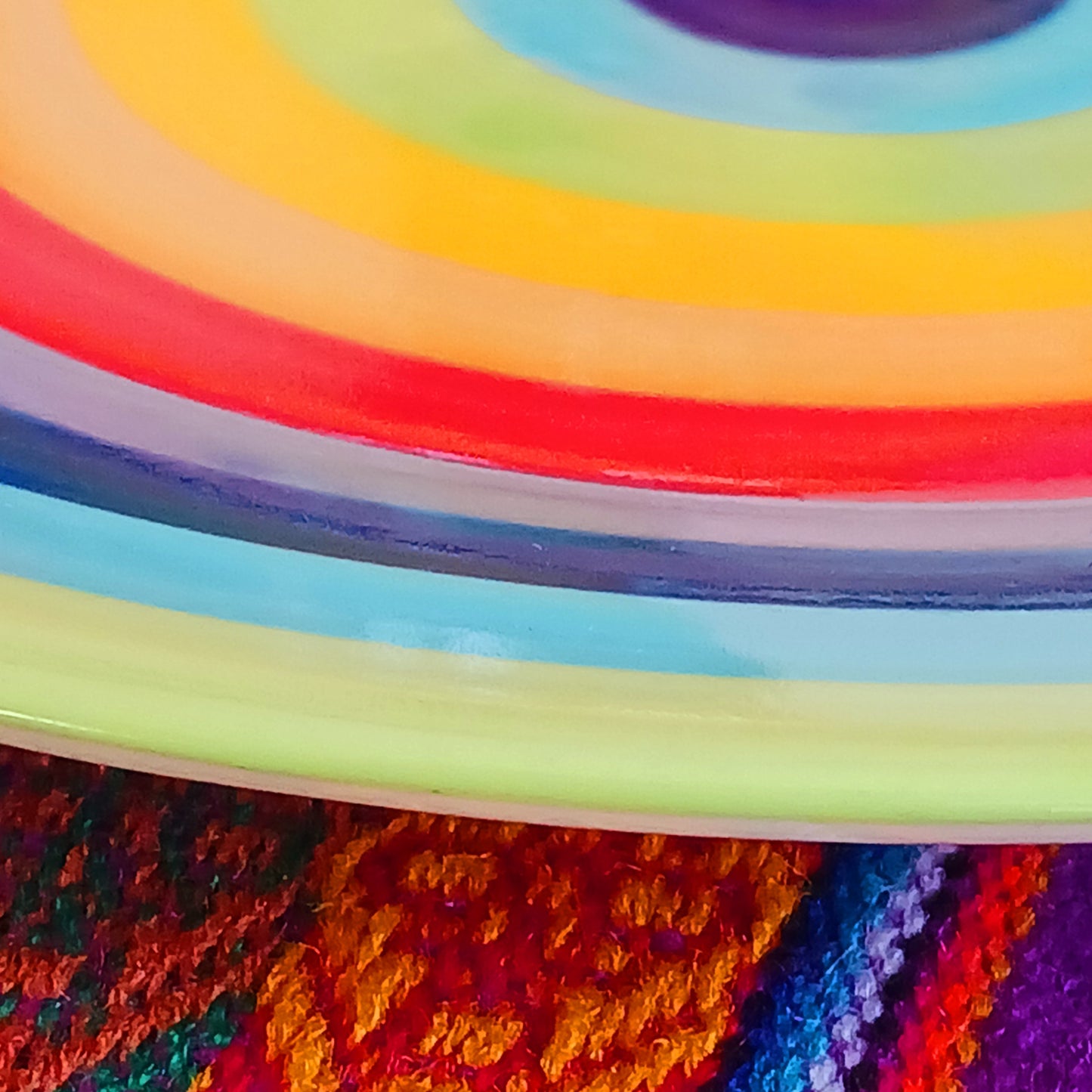 These wonderfully cheerful, rainbow stripe side plates brighten up any meal. The vibrant stripes are hand painted giving each piece individual character.